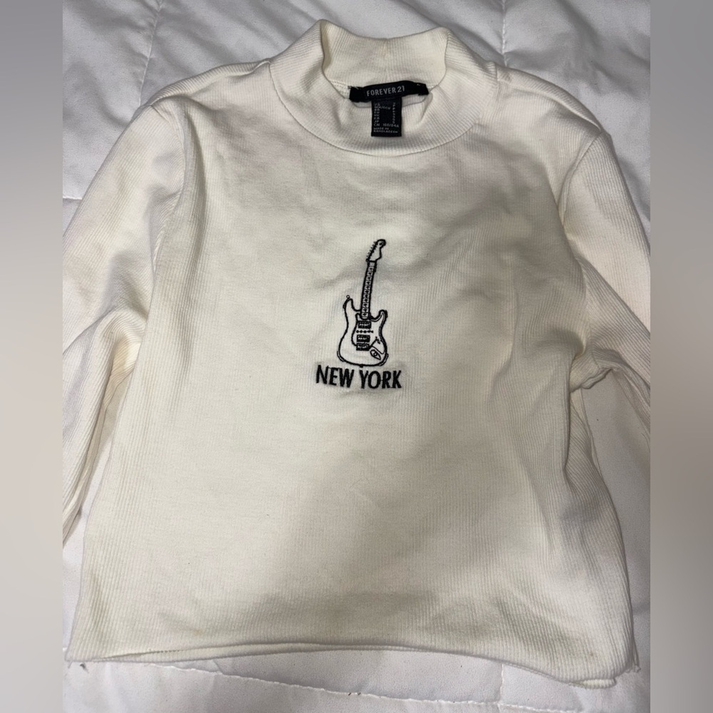 Forever 21 Ivory Guitar Embroidered Sweater